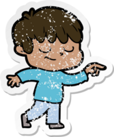 distressed sticker of a cartoon happy boy png