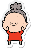 sticker of a cartoon happy old woman png