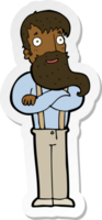 sticker of a cartoon bearded hipster man png