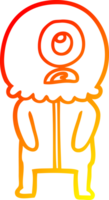 warm gradient line drawing of a cartoon cyclops alien spaceman png