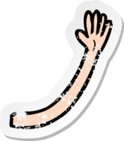 retro distressed sticker of a cartoon arm png