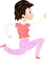 mujer de dibujos animados corriendo y señalando png