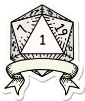 sticker of a natural one d20 dice roll png