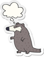 cartoon badger with thought bubble as a printed sticker png