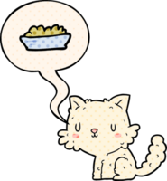 fofa desenho animado gato e Comida com discurso bolha dentro quadrinho livro estilo png