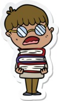 sticker of a cartoon boy with books wearing spectacles png