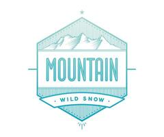 Logo badge for creative design project. Label related to mountain theme - blue mountain on a white background. illustration. vector