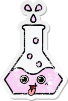 distressed sticker of a cute cartoon science beaker png