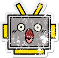 verontruste sticker van een schattig cartoon robothoofd png