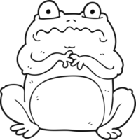 hand drawn black and white cartoon funny frog png