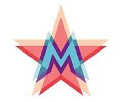 Five-point star logo with letter M. illustration. vector