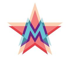 Five-point star logo with letter M. illustration. vector