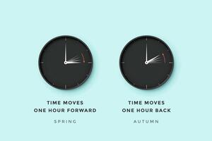 Daylight saving time. Set of clock time for Spring forward, Autumn back, Summer time vector