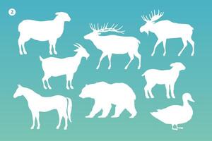 Animals silhouette set. White silhouette of animals vector