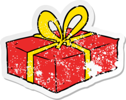 distressed sticker of a cartoon wrapped gift png