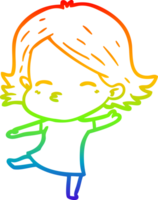 rainbow gradient line drawing of a cartoon woman dancing png