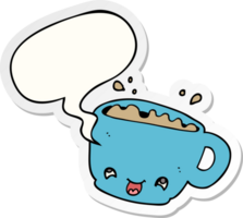 cartone animato tazza di caffè con discorso bolla etichetta png