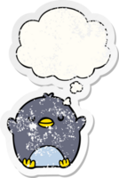 dibujos animados pingüino con pensamiento burbuja como un afligido desgastado pegatina png