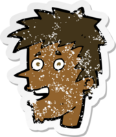 retro distressed sticker of a cartoon happy boy face png