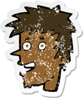 retro noodlijdende sticker van een cartoon blij jongensgezicht png