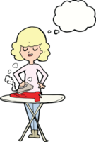 cartoon woman ironing with thought bubble png