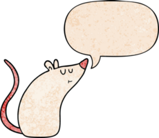 cartoon white mouse with speech bubble in retro texture style png