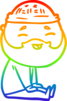 rainbow gradient line drawing of a cartoon happy bearded man png