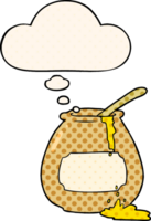 cartoon honey pot with thought bubble in comic book style png