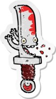 retro distressed sticker of a crazy knife cartoon character png