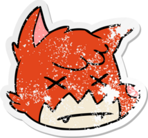 distressed sticker of a cartoon dead fox face png