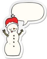 dibujos animados Navidad monigote de nieve con habla burbuja pegatina png