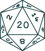 Retro Tattoo Style natural 20 D20 dice roll png