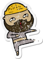 distressed sticker of a cartoon happy bearded man png