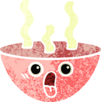 retro illustration style cartoon of a bowl of hot soup png