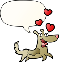 cartoon dog with love hearts with speech bubble in smooth gradient style png