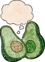 cartoon avocado with thought bubble in grunge texture style png