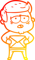 warm gradient line drawing of a cartoon tired man png