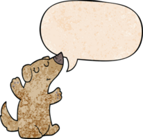 cartoon dog with speech bubble in retro texture style png