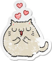 distressed sticker of a cute cartoon cat in love png