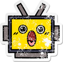 distressed sticker of a cute cartoon robot head png