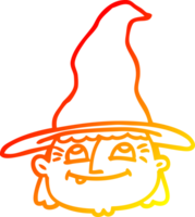 warm gradient line drawing of a cartoon witch face png