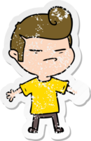 distressed sticker of a cartoon cool guy with fashion hair cut png