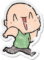 distressed sticker of a happy cartoon bald man png