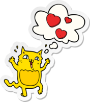 cartoon cat crazy in love with thought bubble as a printed sticker png