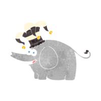 hand retro cartoon elephant wearing circus hat png