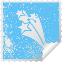 distressed square peeling sticker symbol of a shooting stars png