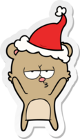 verveeld beer hand- getrokken sticker tekenfilm van een vervelend de kerstman hoed png