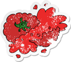 distressed sticker of a cartoon squashed tomato png