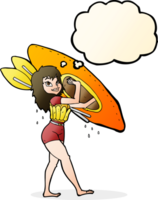 cartoon woman carrying canoe with thought bubble png