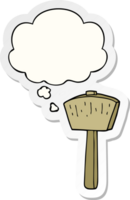 cartoon mallet with thought bubble as a printed sticker png